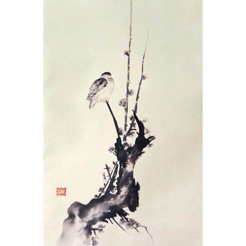 掛軸 宮本武蔵 複製画（紅梅鳩図）(掛け軸 尺五立) : 大瑠堂 - 通販