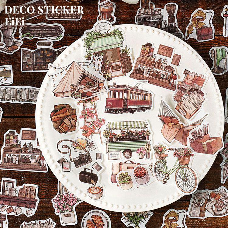 海外 シール 透ける 大人 ブラウン系 40枚 ステッカー コラージュ 素材