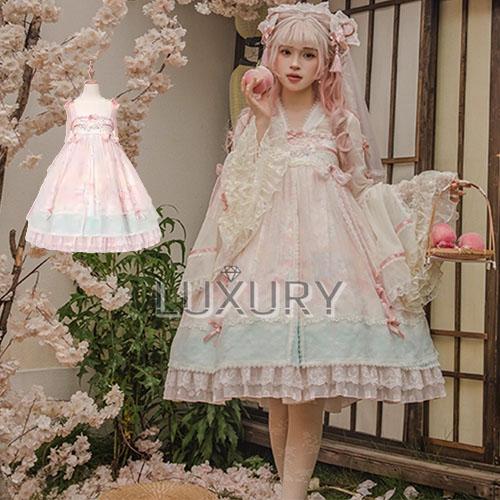 華ロリ 中華ロリ ジャンパースカート のみ ハイウエスト 花柄 お花 膝