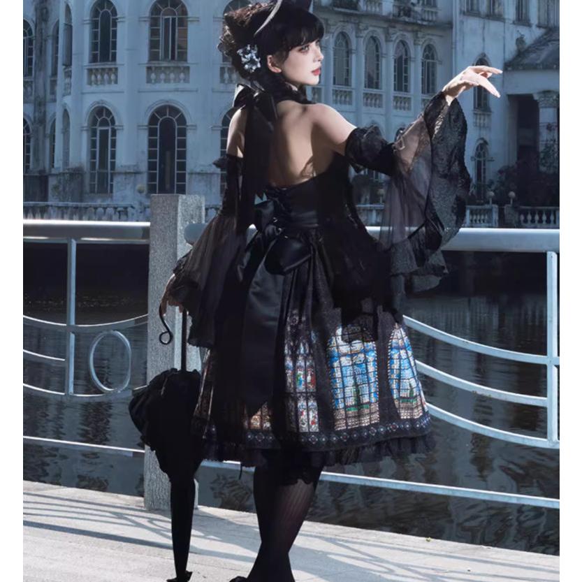 ロリータファッション ゴシック ジャンパースカート のみ 刺繍 膝丈