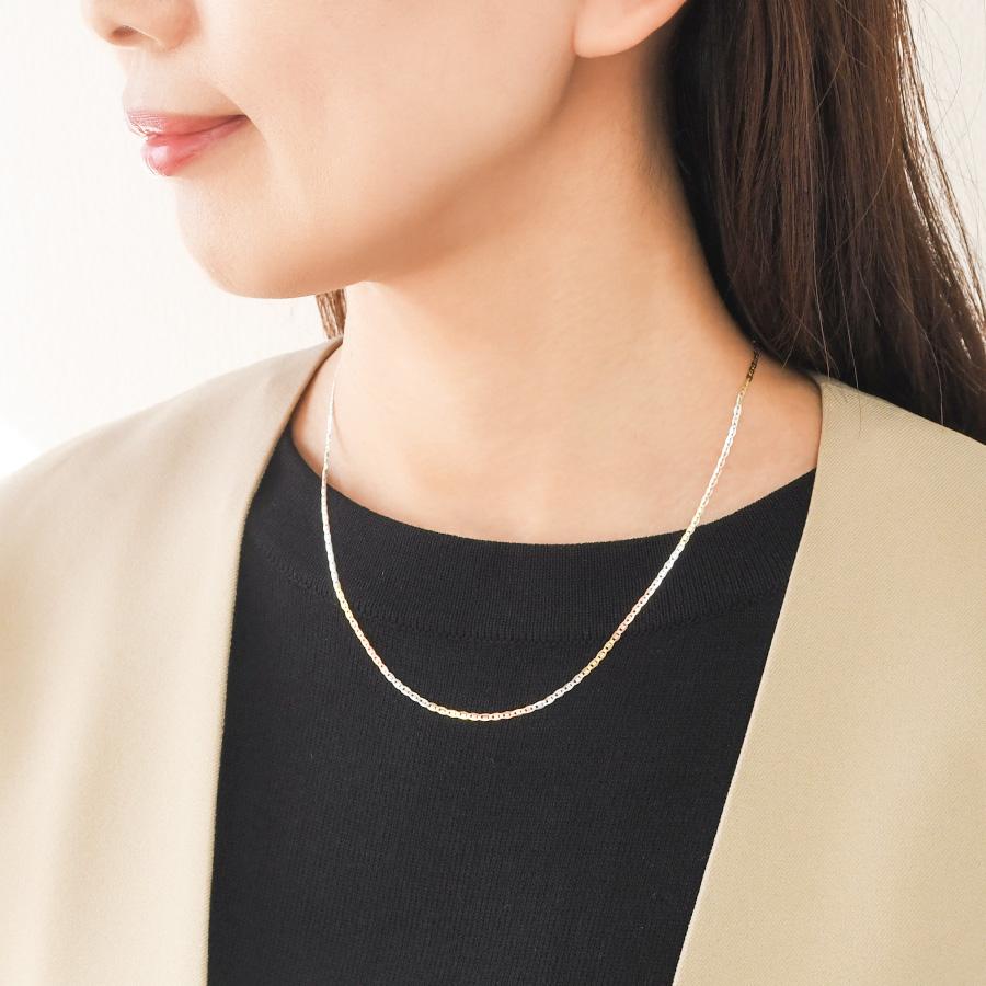 イタリア製 スリーカラー シルバー プレート チェーン ネックレス 45cm