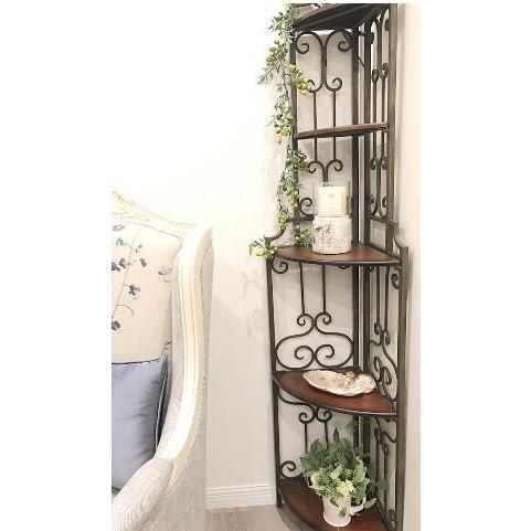 輸入家具 コーナーラック 5段 アイアン 木製 アンティーク 飾り棚