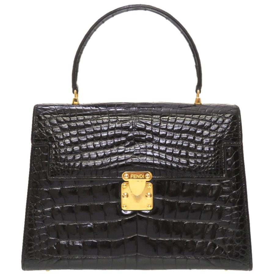 FENDI（フェンディ） 美品 クロコダイル ブラック ゴールド金具