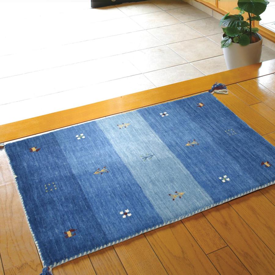 玄関マット 60×90cm (インドギャッベ) 屋内 ウール100％ シンプル