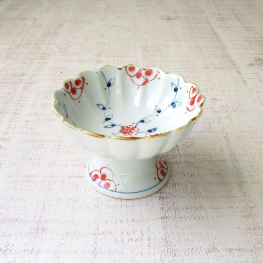有田焼 伊万里焼 食器 鉢 高台鉢 小鉢 つる花唐草(赤) デザート鉢 菓子
