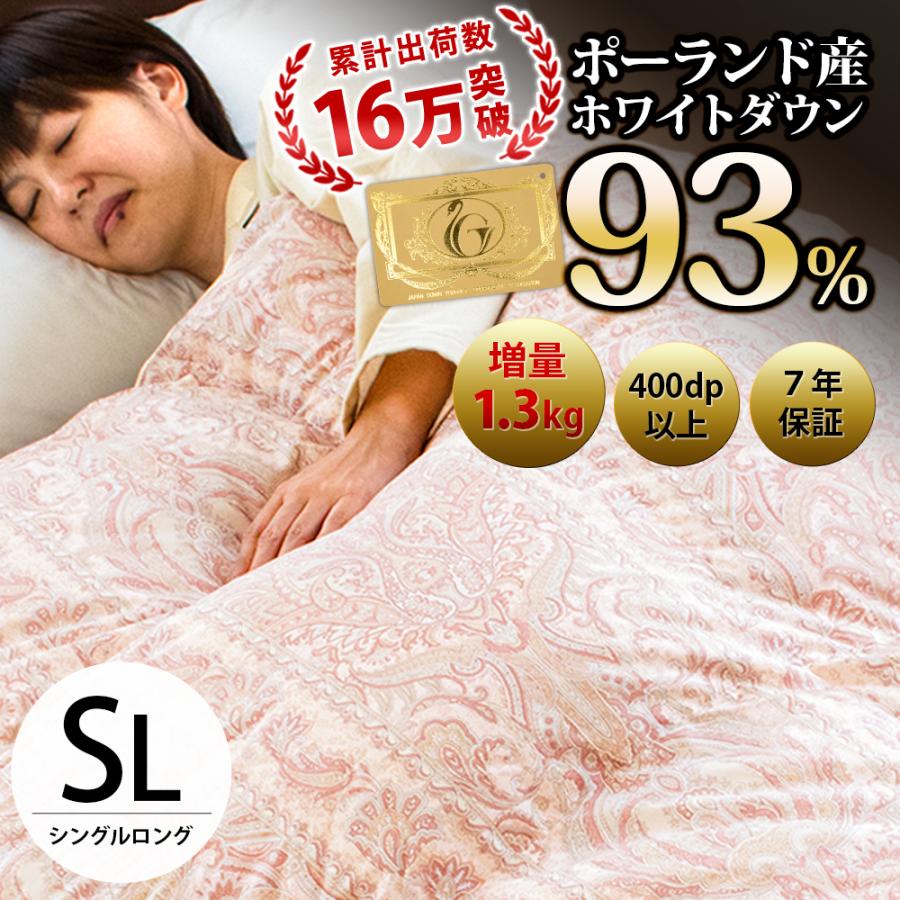 羽毛布団 シングル ポーランド産ダウン93％ 増量1.3kg ボリューム 日本