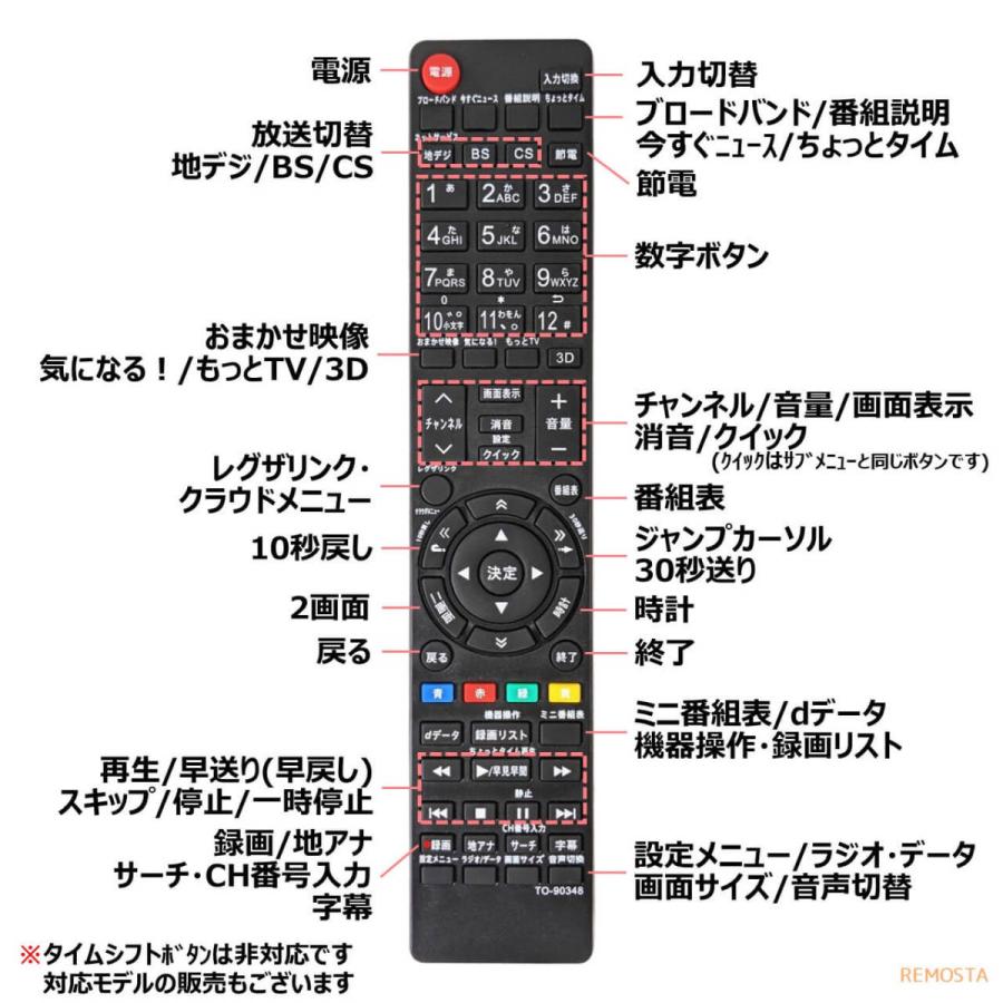 REMOSTA（リモスタ） 互換品 東芝 レグザ テレビ リモコン 電池付き CT
