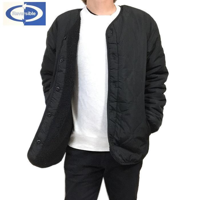 ユニセックス ノーカラー リバーシブル キルティングジャケット 裏ボア