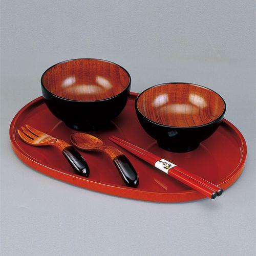 みよし漆器本舗 天然木製 お子様セット（黒） 漆塗り 出産祝い 食器
