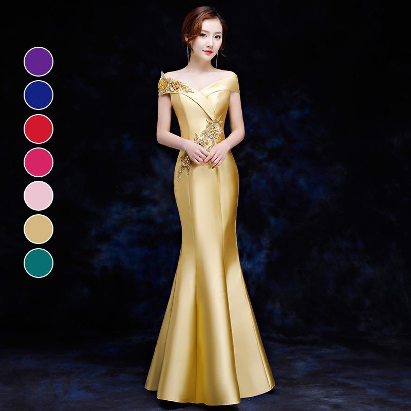 カラードレス ロングドレス マーメイドドレス オフショルダー