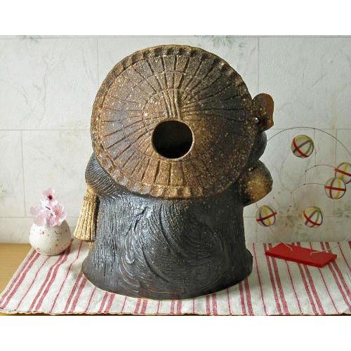 信楽焼 狸 置物 古信楽 杖 たぬきの置物 10号 (名入れも可) 玄関 狸