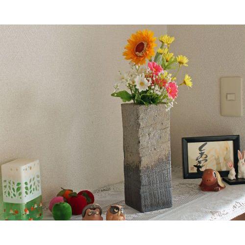 信楽焼 花瓶 いぶし 角 8号 おしゃれ 一輪挿し 花入 陶器 花びん 花器