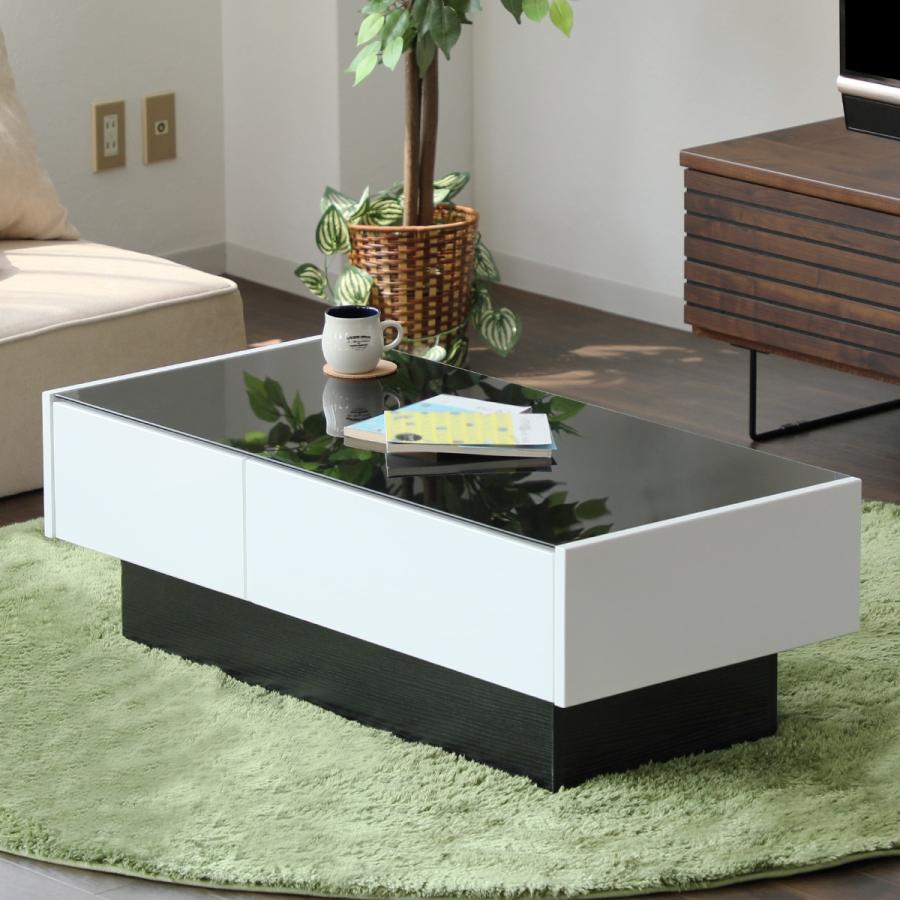 ニトリ（NITORI） ガラス天板センターテーブル 引出し付き (エナメル