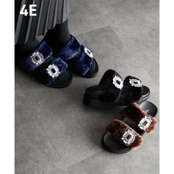 ニッセン（nissen） レディース ゆったり幅広 もこファー サンダル