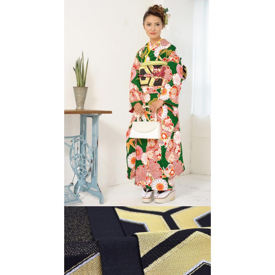 振袖 セット 未仕立て 仮絵羽 緑 グリーン 菊 梅 竹笹 花 正絹 西陣織