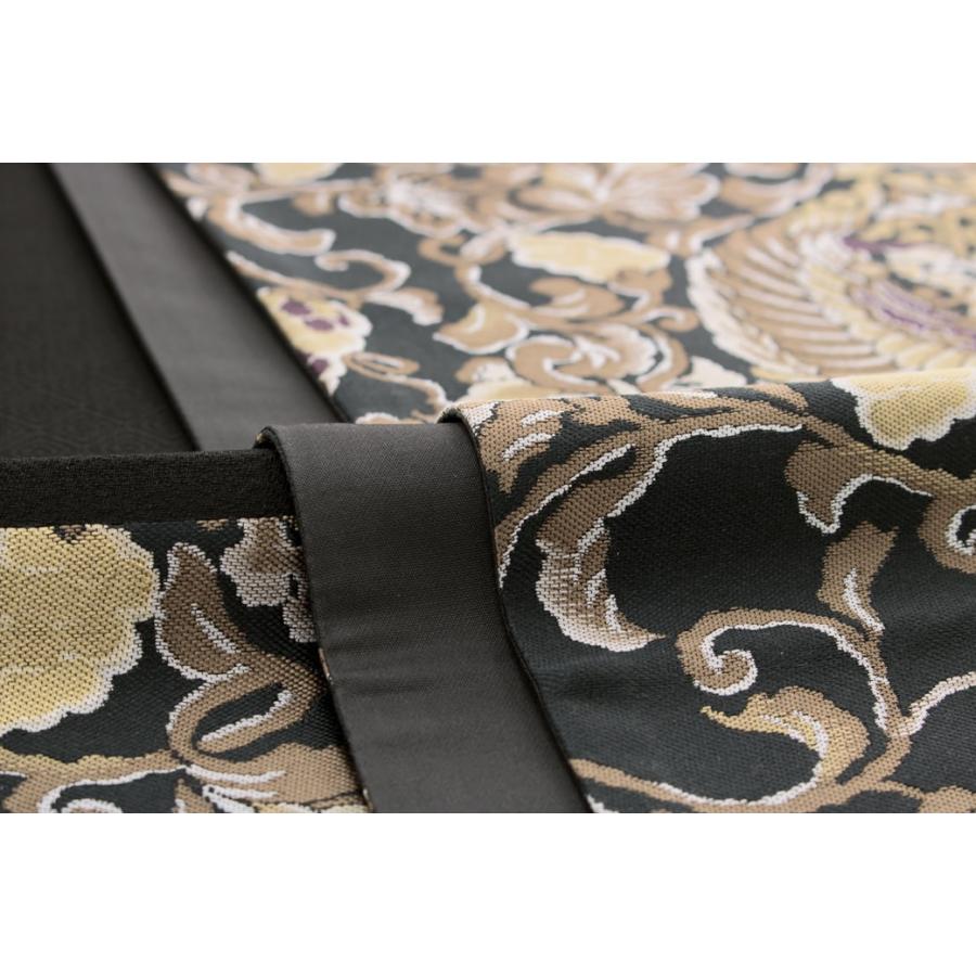 未仕立て】袋帯 焦灰色 ダークグレー 葡萄唐草 唐花 向かい鳥 更紗