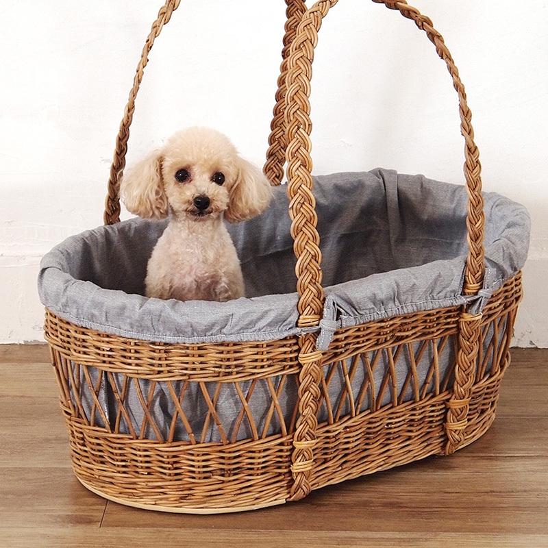 ペット カゴ バスケット ペットキャリー 手提げバスケット 手編み