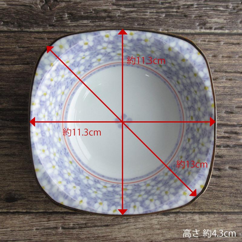 小鉢 ボウル 四角い器 日本製 小花柄 梅 春の器 茶線 陶磁器 レッド