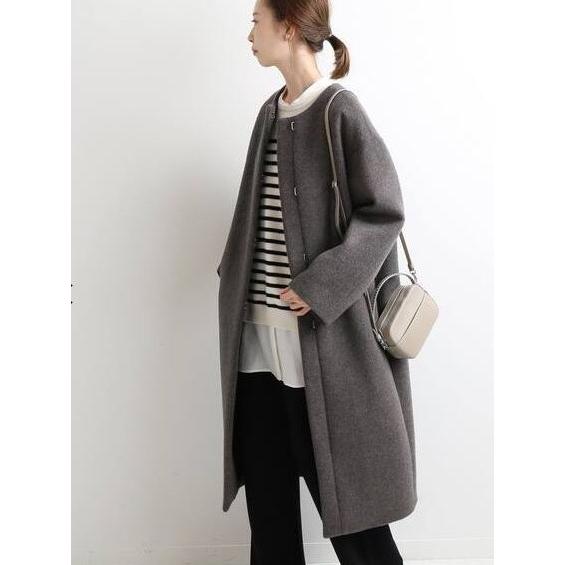 IENA（イエナ） ラムウールノーカラーロングコート 2020AW グレー