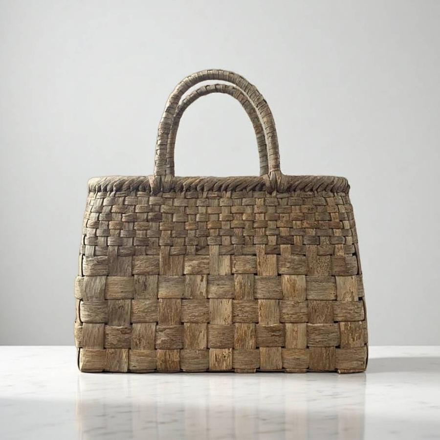 胡桃 くるみかごバッグ 手作り 籠バッグ 市松編み Lサイズ 内布あり