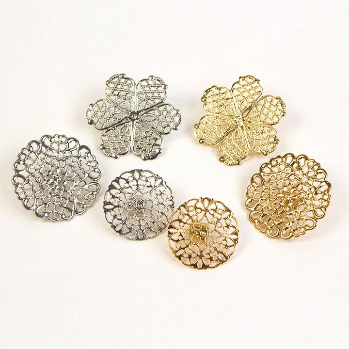 アクセサリー金具 透かしパーツ 付き ヘアゴム パーツ 円 花 20mm