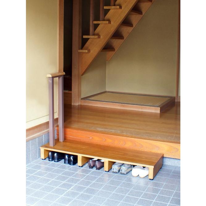 玄関踏み台 手すり付き 120cm 木制 玄関台 玄関ステップ 手すり付き