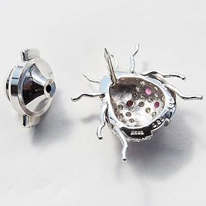 ブローチ てんとう虫 ダイヤモンド ルビー ホワイトゴールド