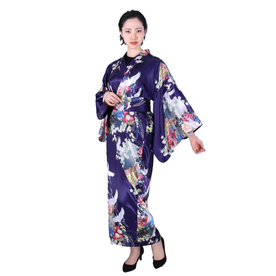 和柄 着物ガウン（着物ローブ） リボン付き シルクタッチ 羽織 海外 お