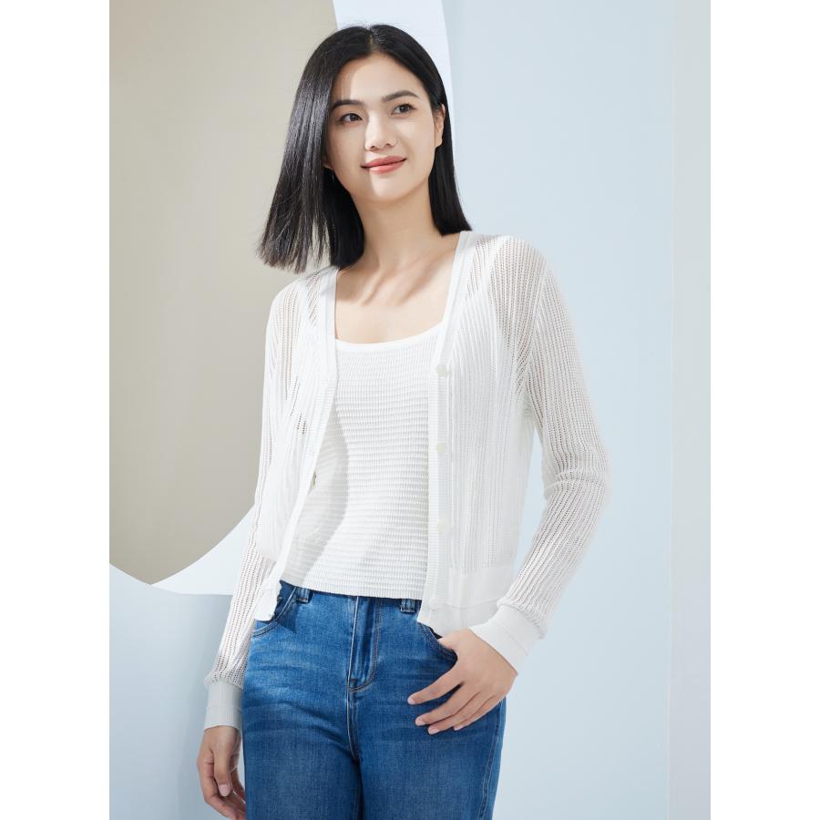 SHOKAY（ショーケイ) 透かし編みカーディガン（ホワイト) : SHOKAY