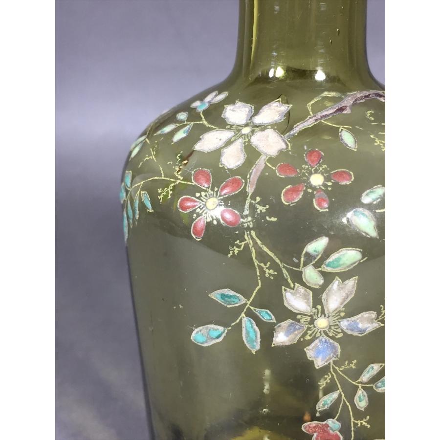 アールヌーボー 手描きガラス花瓶 中型 初期オールドニッポン銘品