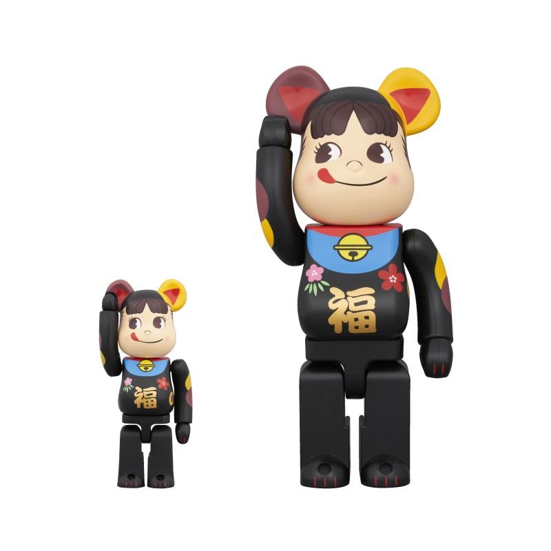 新品】1週間以内発送 BE@RBRICK 招き猫 ペコちゃん 福 黒 100% & 400