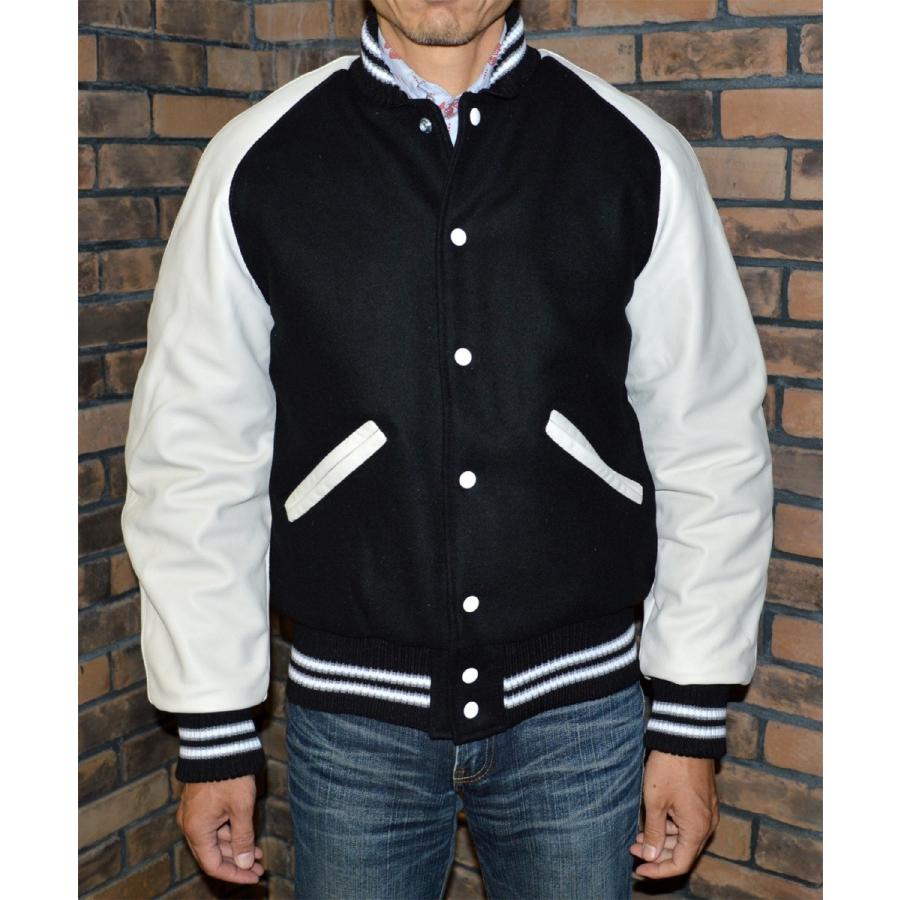 ロッククリーク ブラック/ホワイト 無地 スタジャン ラグラン袖