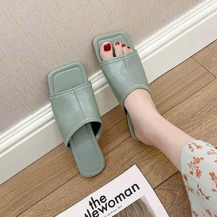 スクエアトゥ フラット サンダル ミュール ぺたんこ 靴 シューズ