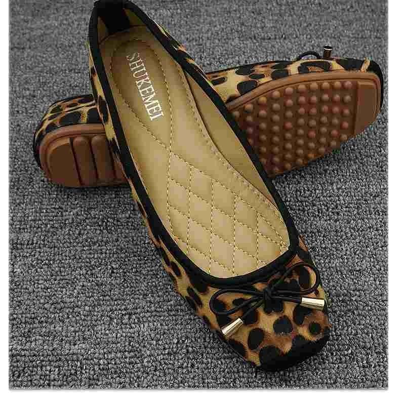 フラットシューズ パンプス リボン 豹柄 バンビ レオパード アニマル