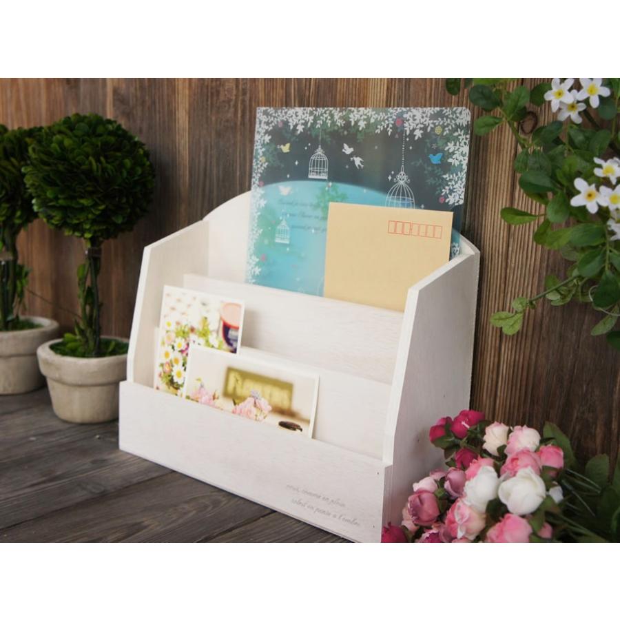 A4対応 白 木製レターラック 卓上・壁掛け兼用 収納 アンティーク調