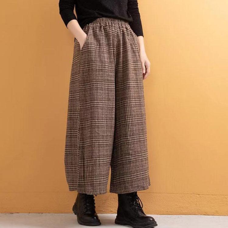 ガウチョパンツ グレンチェック 9分丈 ワイドパンツ レディース