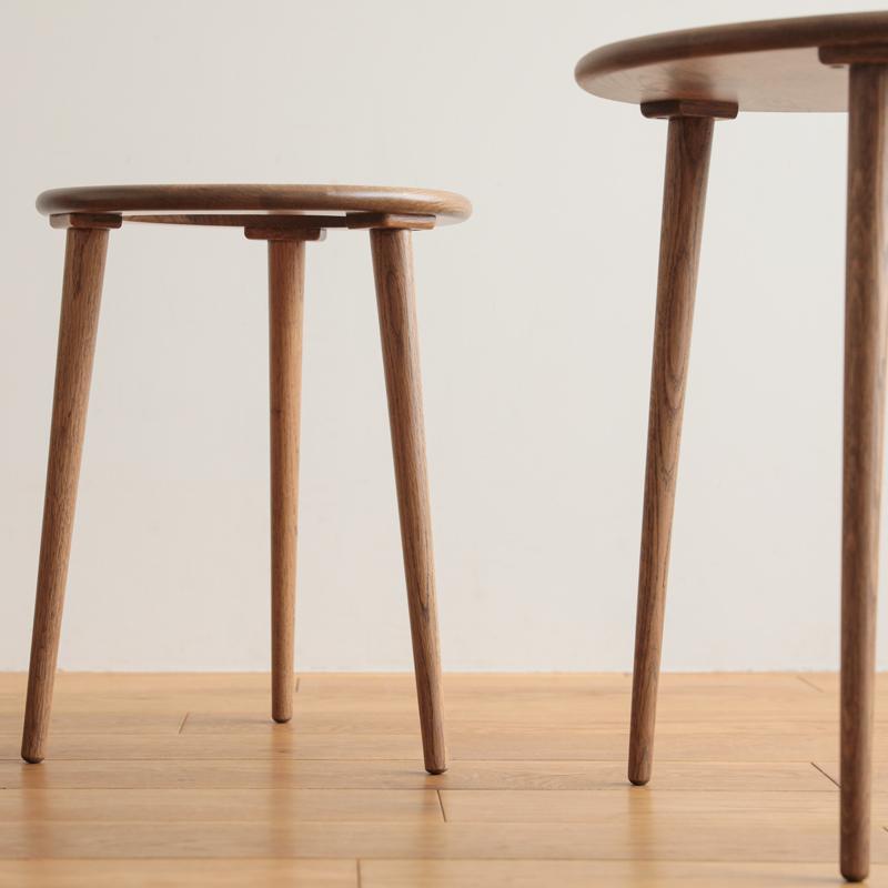 ネストテーブル RattanMix／BR テーブル 円形 木製 オーク 無垢材