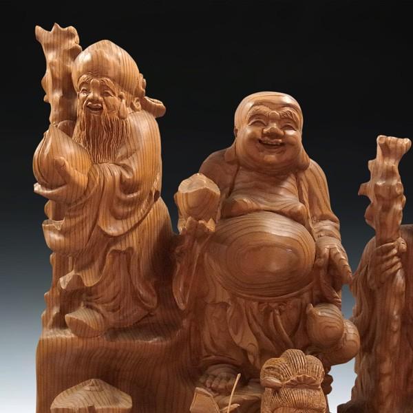 木彫り 龍七福神 置物 高さ137cm 衝立風 大型 : 仏像と縁起物の専門店