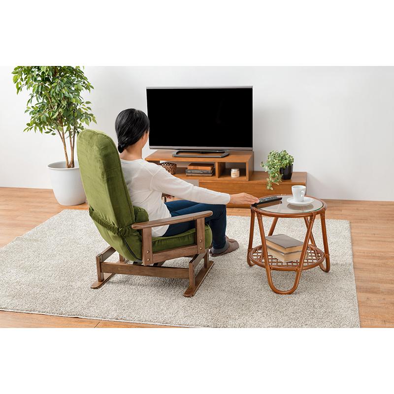 座椅子 5段階 リクライニング グリーン 回転式 高座椅子 クッション付