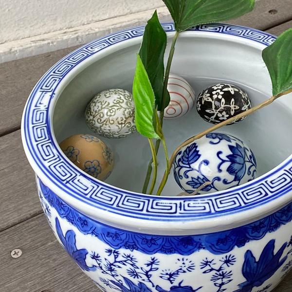 水鉢 金魚 陶器 シノワズリ オリエンタル ジャポニズム 睡蓮鉢 金魚鉢