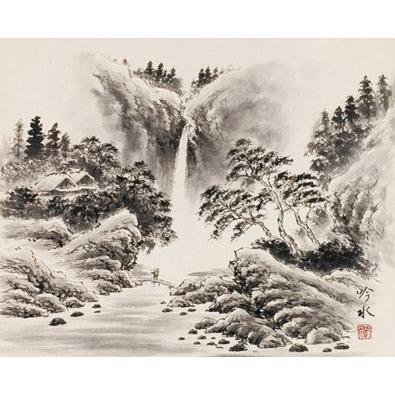 掛け軸専門店 掛軸 通販 水墨山水（奥田 吟水） 年中掛け 山水画