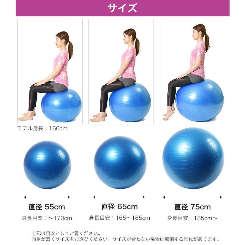 バランスボール 55cm 65cm 75cm フットポンプ付き 空気入れ 耐荷重
