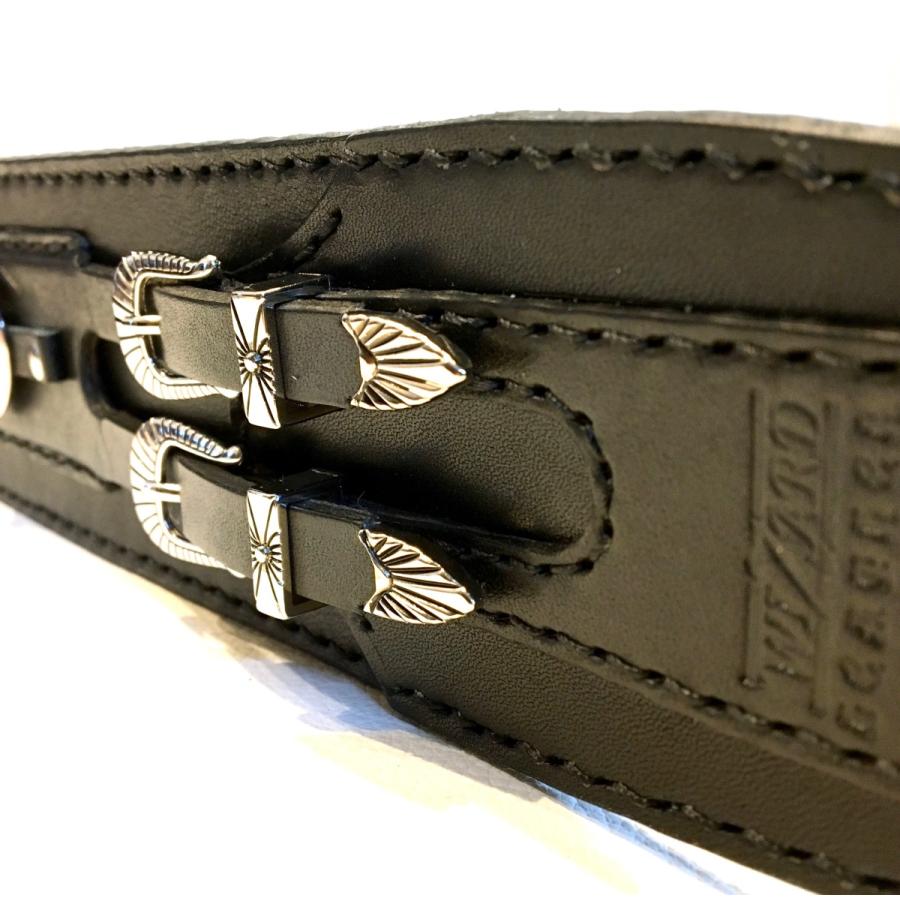 本革製ギター・ストラップ（ダブル・バックル／スロット・コンチョ