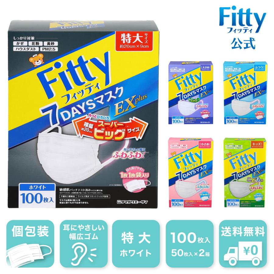 Fitty 【 フィッティ 公式 】 マスク 不織布 特大 個包装 プリーツ 100