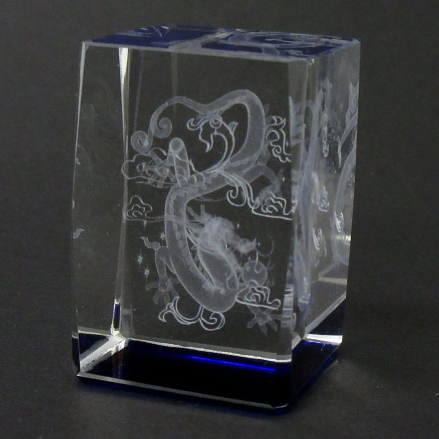 3Dクリスタル 風水龍神 学業 ブルー スクエア型 ガラス オブジェ