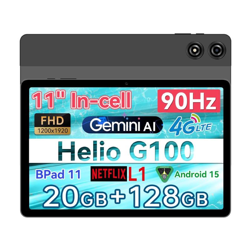 タブレット 11インチ 20GB+128GB+1TB拡張 Android 15 Helio G100 8コア