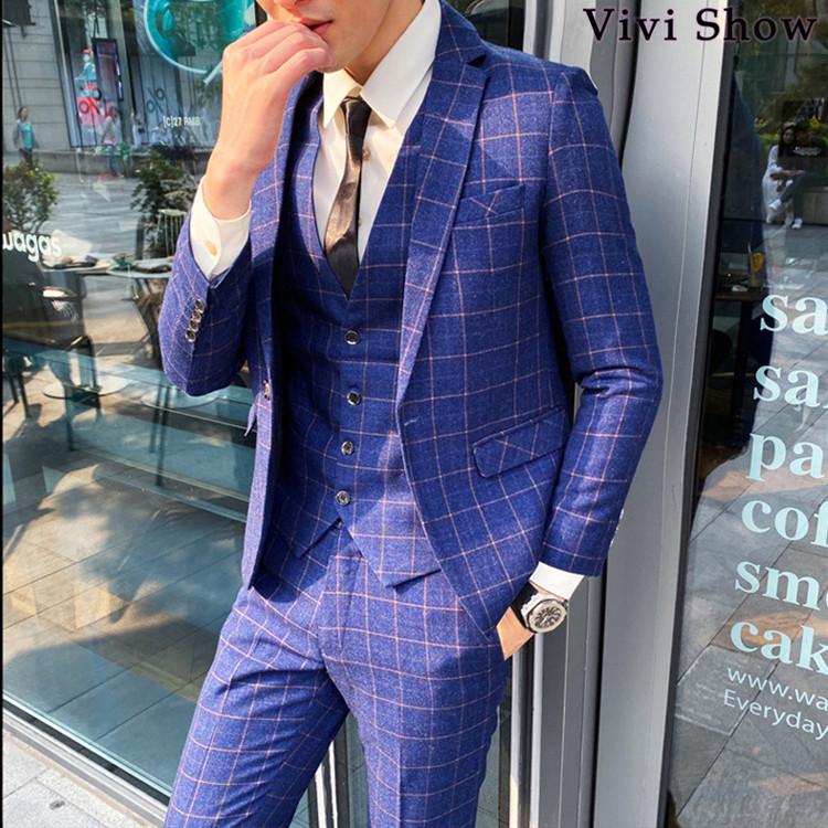メンズ カジュアルスーツ ストライプ 3ピーススーツ チェック柄