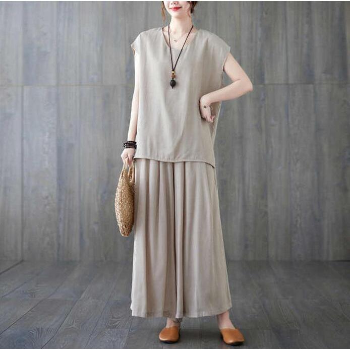 セットアップ レディースブラウス ワイドパンツ 半袖 夏 ガウチョ