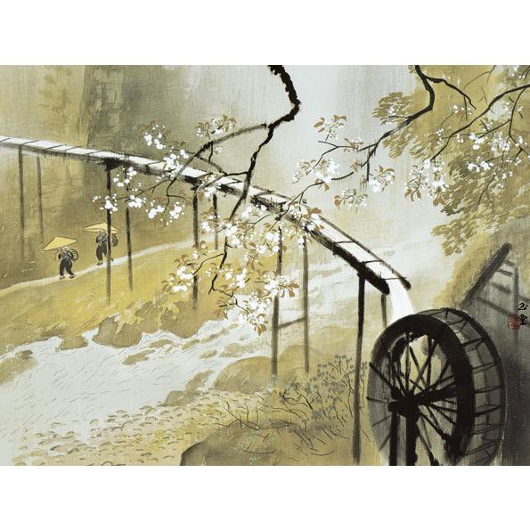 掛軸 (掛け軸) 暮春の雨 川合玉堂 尺五横 約横54.5cm×縦115cm g4777