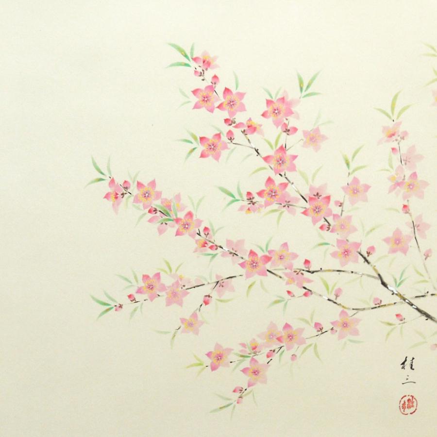 お雛様掛軸 (掛け軸) 佐藤桂三 桃の花 （尺八横）約横65×縦138cm p9609